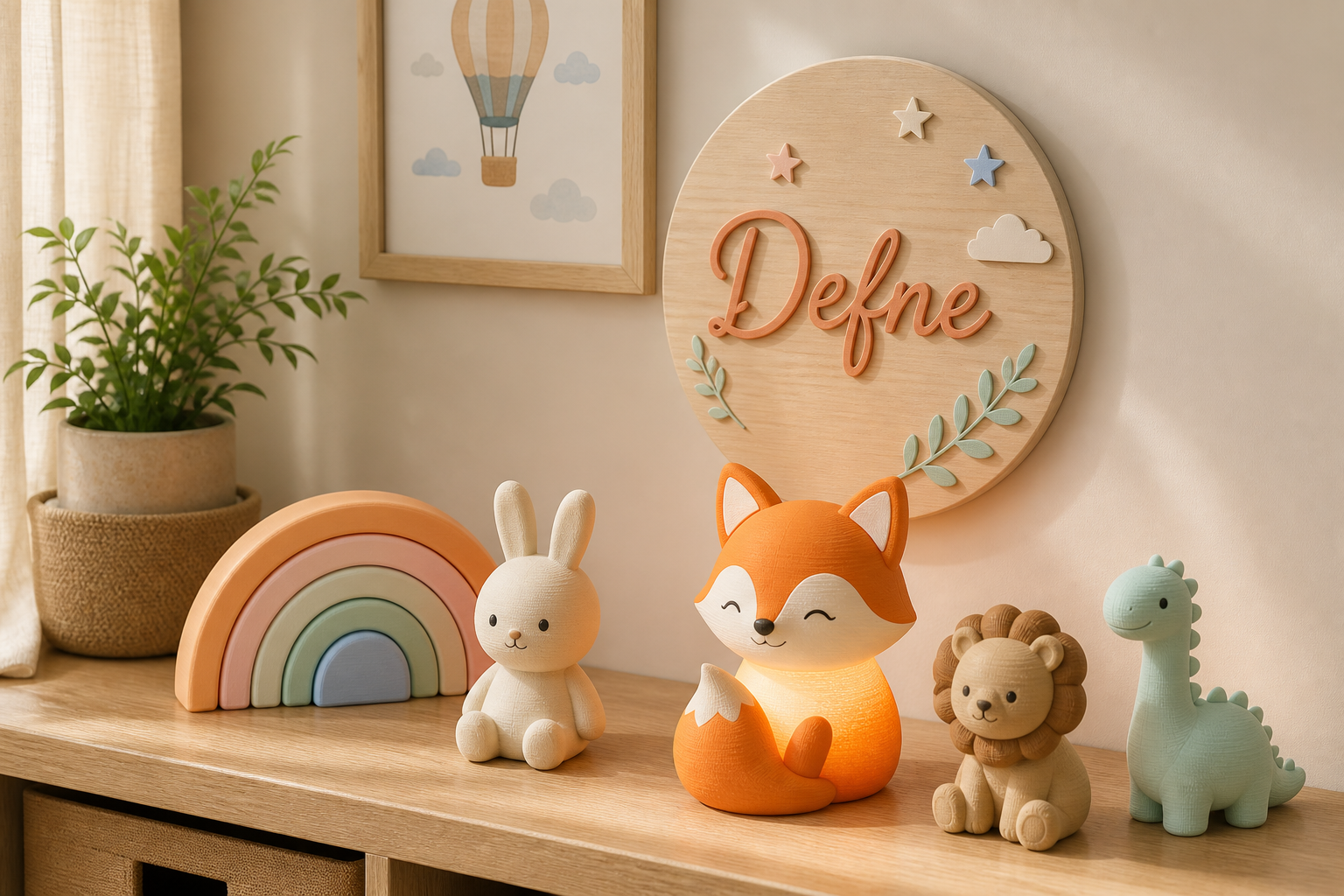 Pastel renklerde çocuk odası için kişiye özel 3D dekorlar